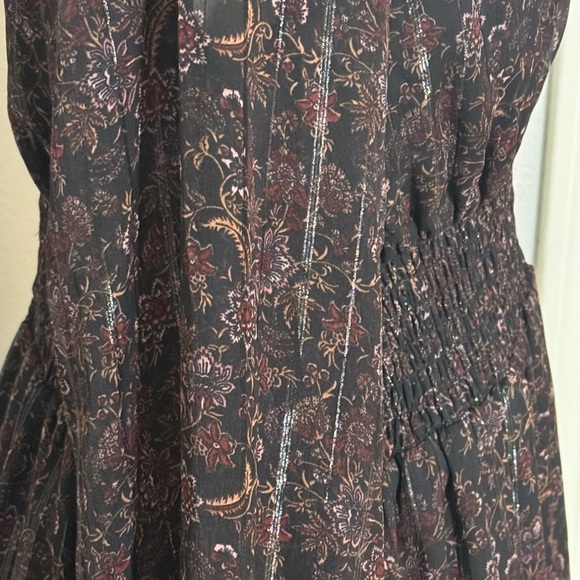ZARA Floral Metallic Stripe Mini V Neck Dress Size L Boho Flowy Party Cuff - Picture 10 of 12